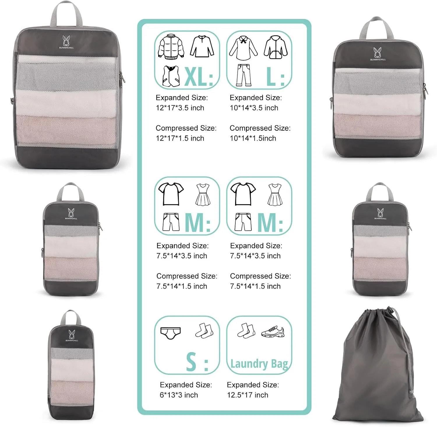 Expandable Compression Packing Cubes for Suitcases,6 Set Lightweight Compressible Travel Packing Organizer for Carry on Suitcase,Organizer Bags Set as Travel Essentials for Women