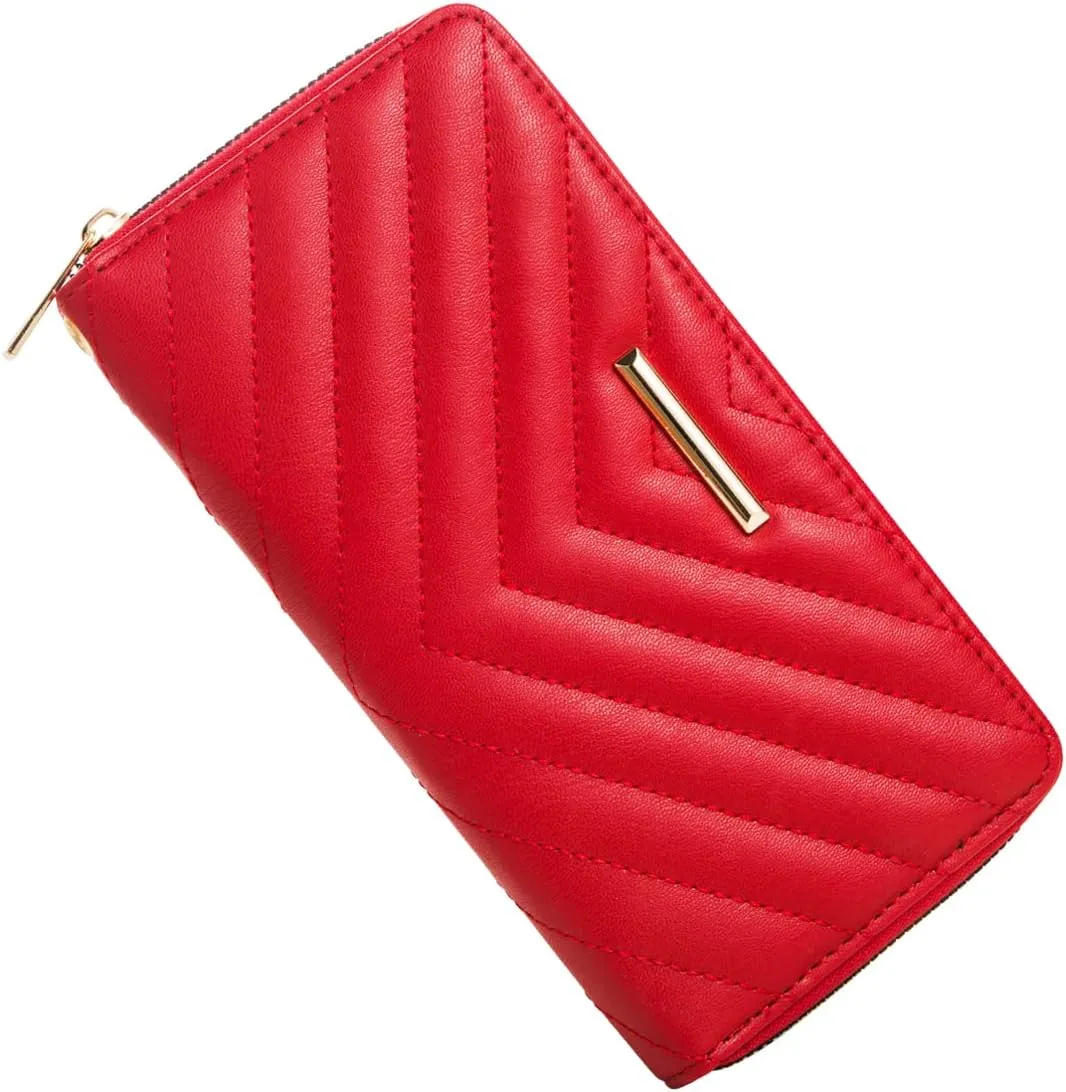 FACAI RFID Wallet Women Slim Ladies Wristlet Clutch Travel Cash Card Organized Anti Theft Large Capacity Zipper Red V