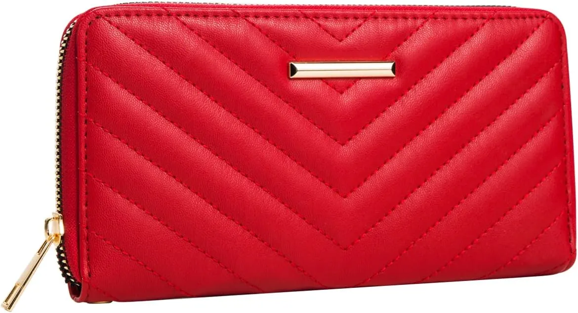 FACAI RFID Wallet Women Slim Ladies Wristlet Clutch Travel Cash Card Organized Anti Theft Large Capacity Zipper Red V