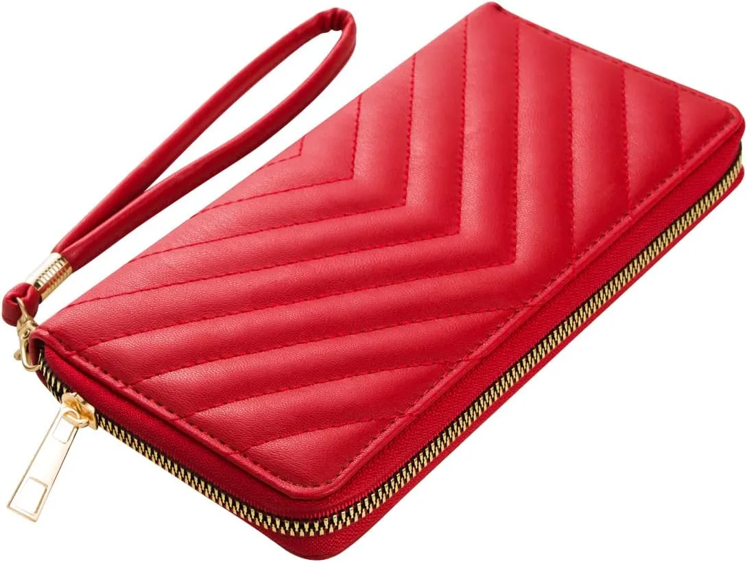FACAI RFID Wallet Women Slim Ladies Wristlet Clutch Travel Cash Card Organized Anti Theft Large Capacity Zipper Red V