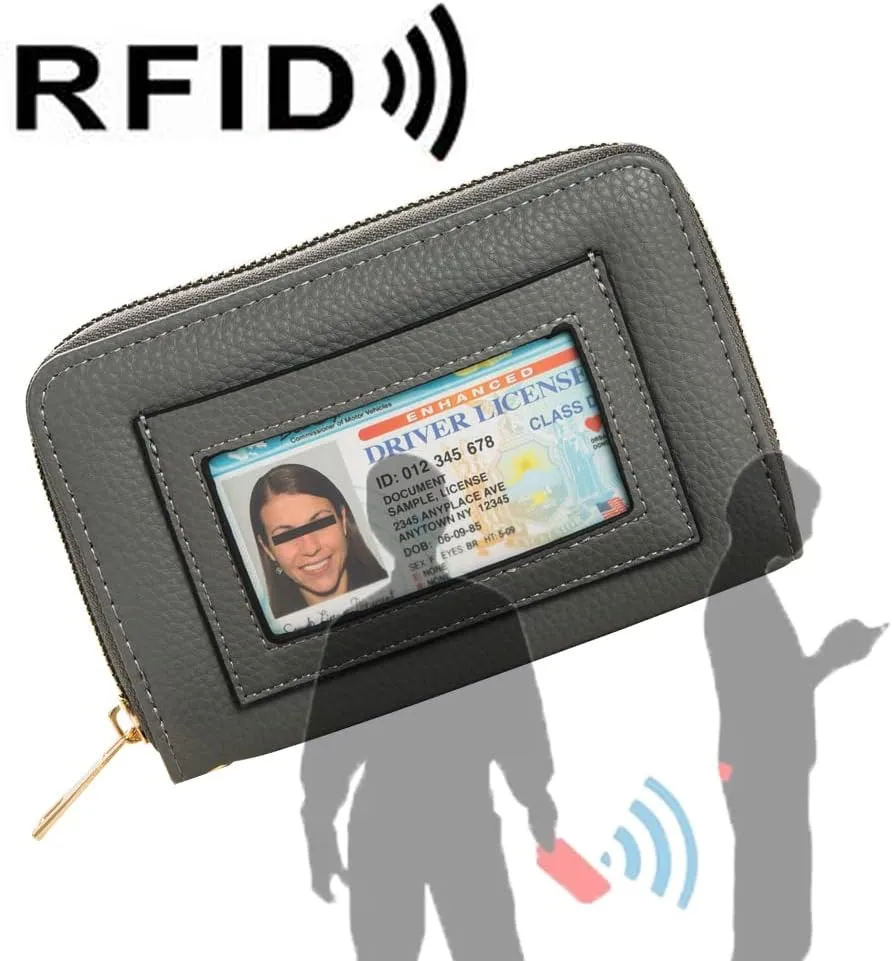 FACAI RFID Wallet Women, Small Wallet for Women, Credit Card Holder, Wristlet Wallet for Women with ID Window Grey