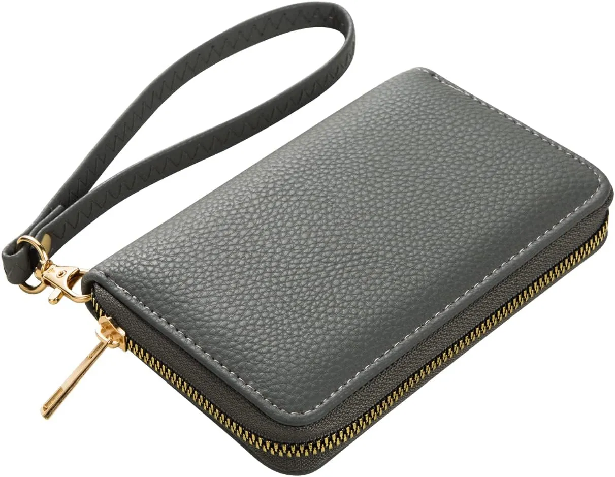 FACAI RFID Wallet Women, Small Wallet for Women, Credit Card Holder, Wristlet Wallet for Women with ID Window Grey