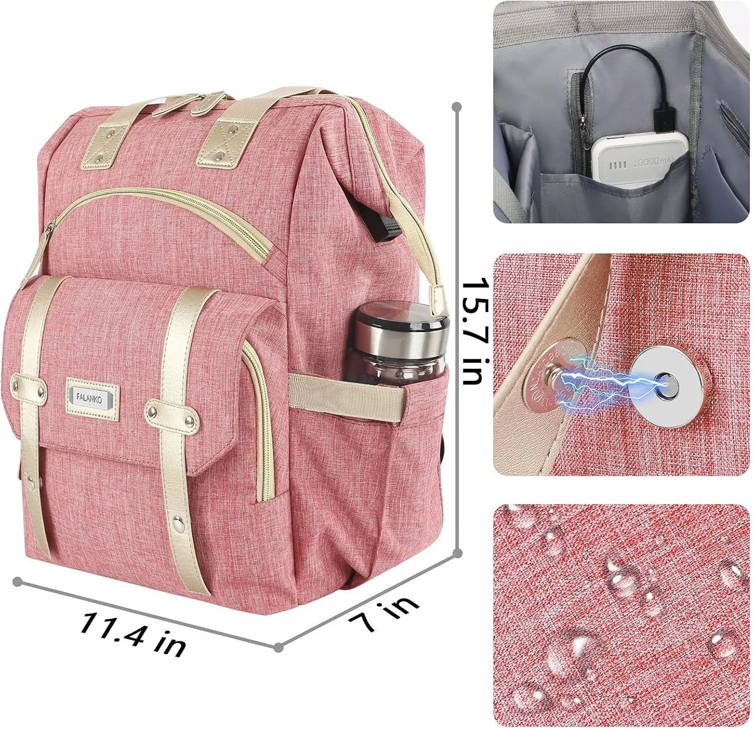 FALANKO Backpack for Women,Wide Open Work Large USB Charging Port Student Bookbag for 15.6 Inch Laptop,Doctor Teacher Nurse College School Travel Bag,Water Resistant Laptop Bookbag Computer Back Pack
