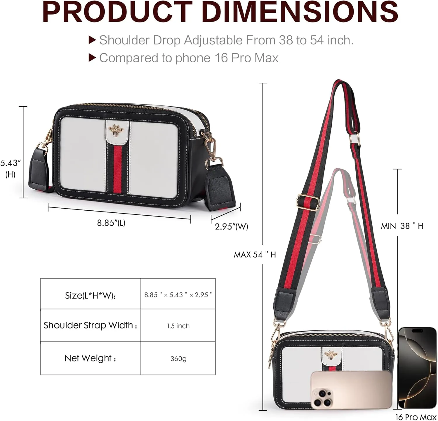 Fancy Forest Trendy Designer Bee Crossbody Bag for Women - PU Leather Camera Shoulder Handbag with Wide Strap