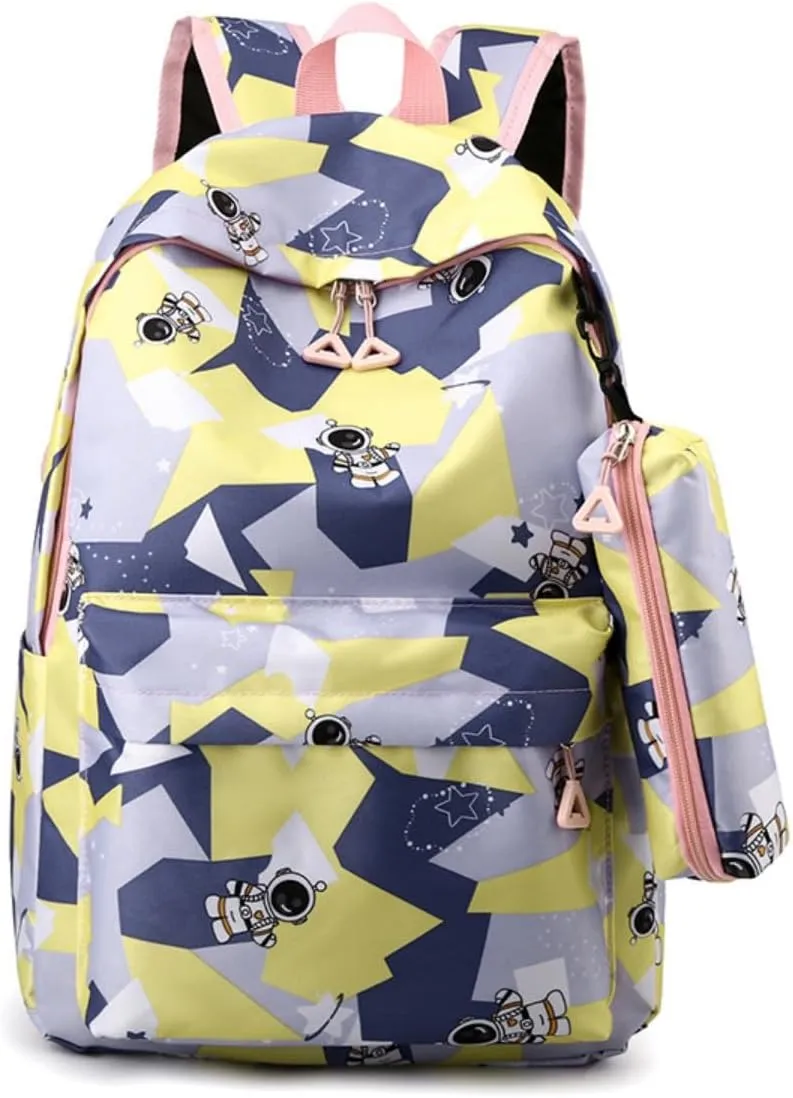 fashion printing cute men and women reduce the burden of large-capacity backpacks (Yellow)