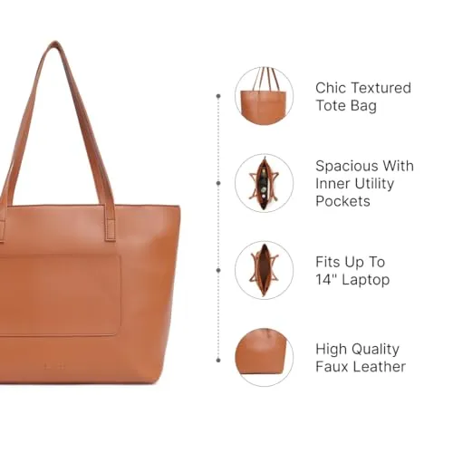 Fastrack Classic Laptop Tote Bag for Women | Stylish Everyday Bag for Ladies, Women, Girls | Casual College Bag Made of High-Quality Faux Leather (Tan)