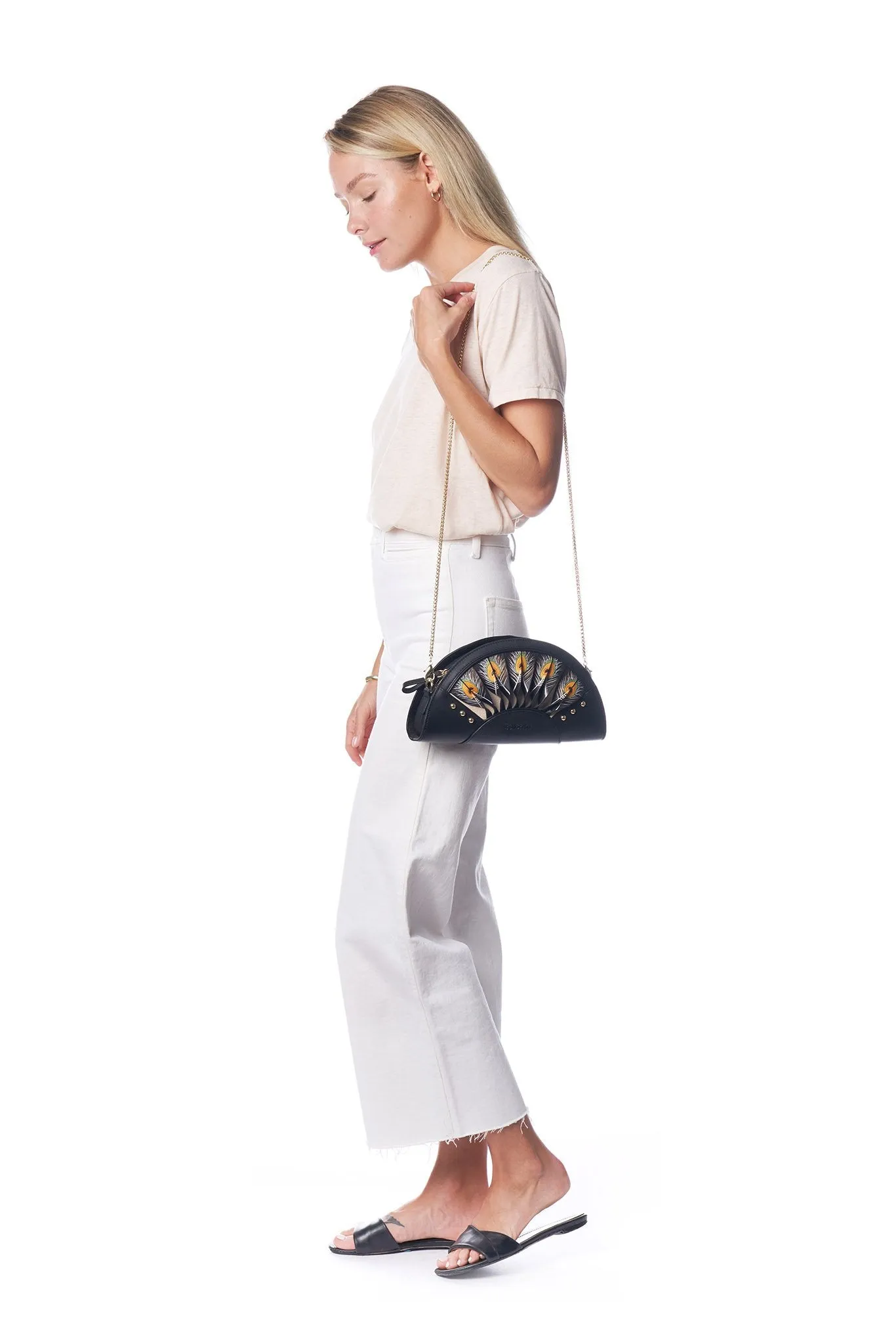 Feather Black Crossbody Clutch