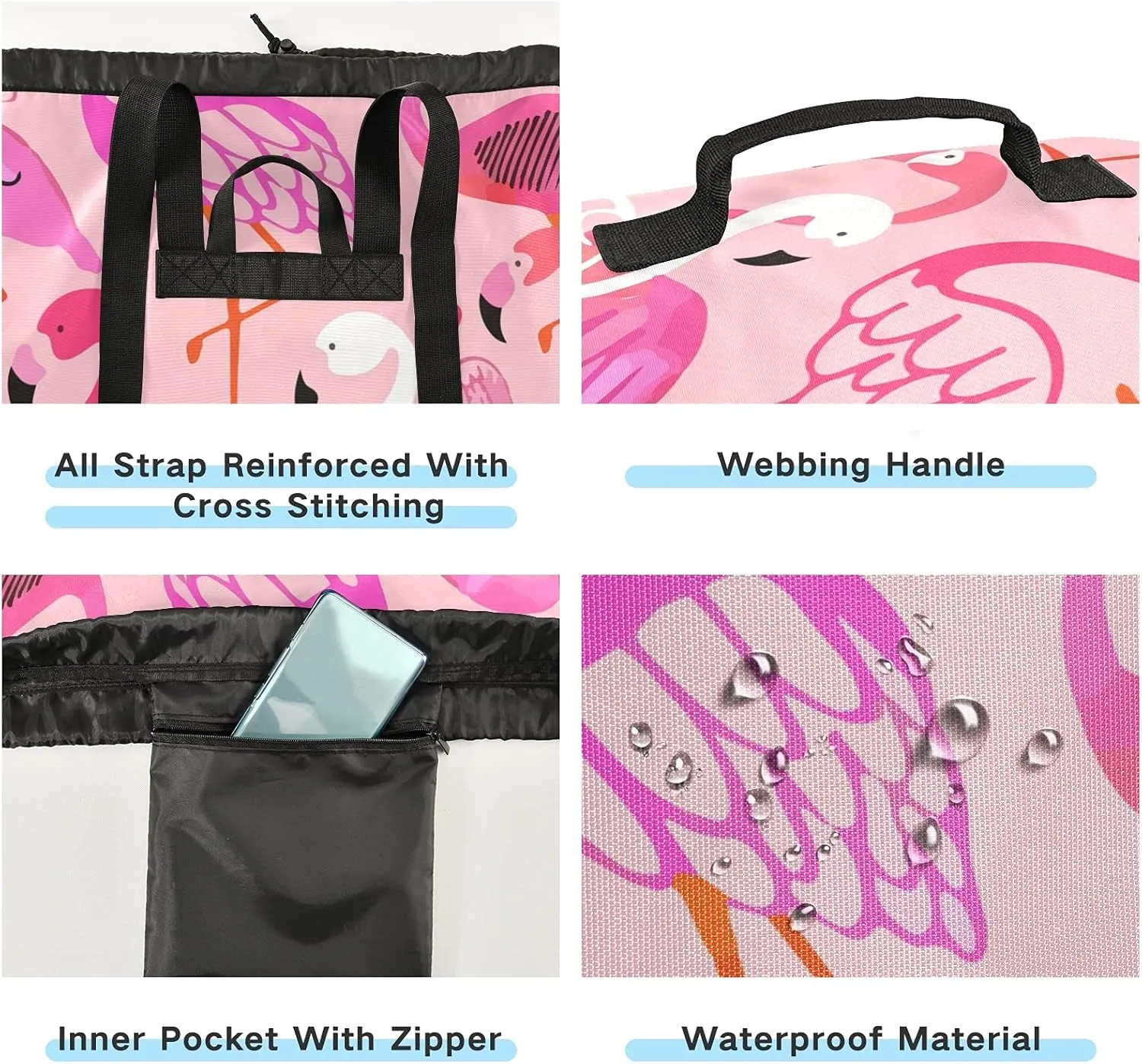 Flamingo Laundry Bag Large Heavy Duty Laundry Backpack with Adjustable Shoulder Straps Laundry backpack for Traveling Dirty Clothes Organizer for College Students Waterproof