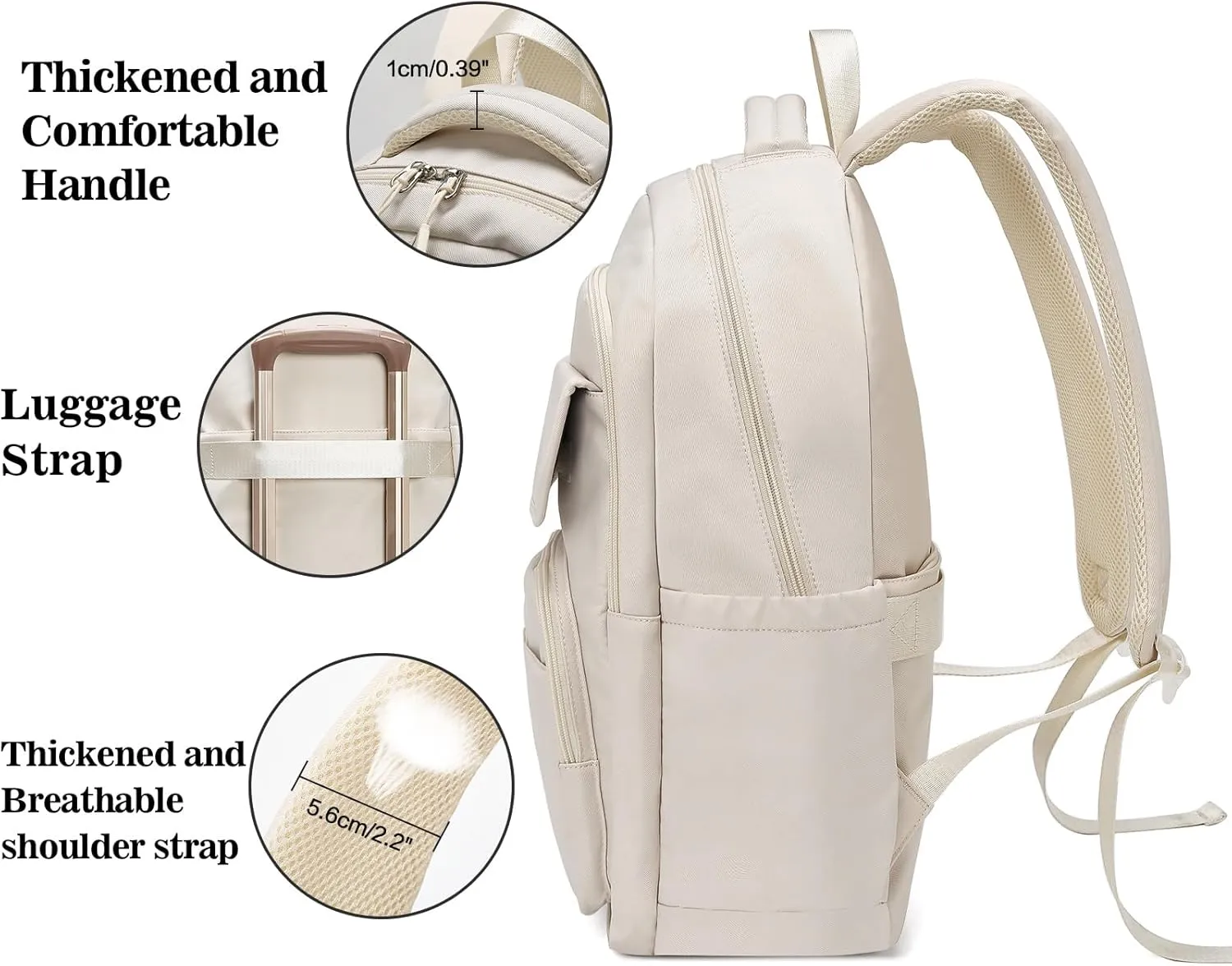 FOXLOVER Travel Laptop Backpack, Anti-Theft Slim Business Backpack, School College Bag for Men & Women, Fits 15.6 Inch Laptop (White)