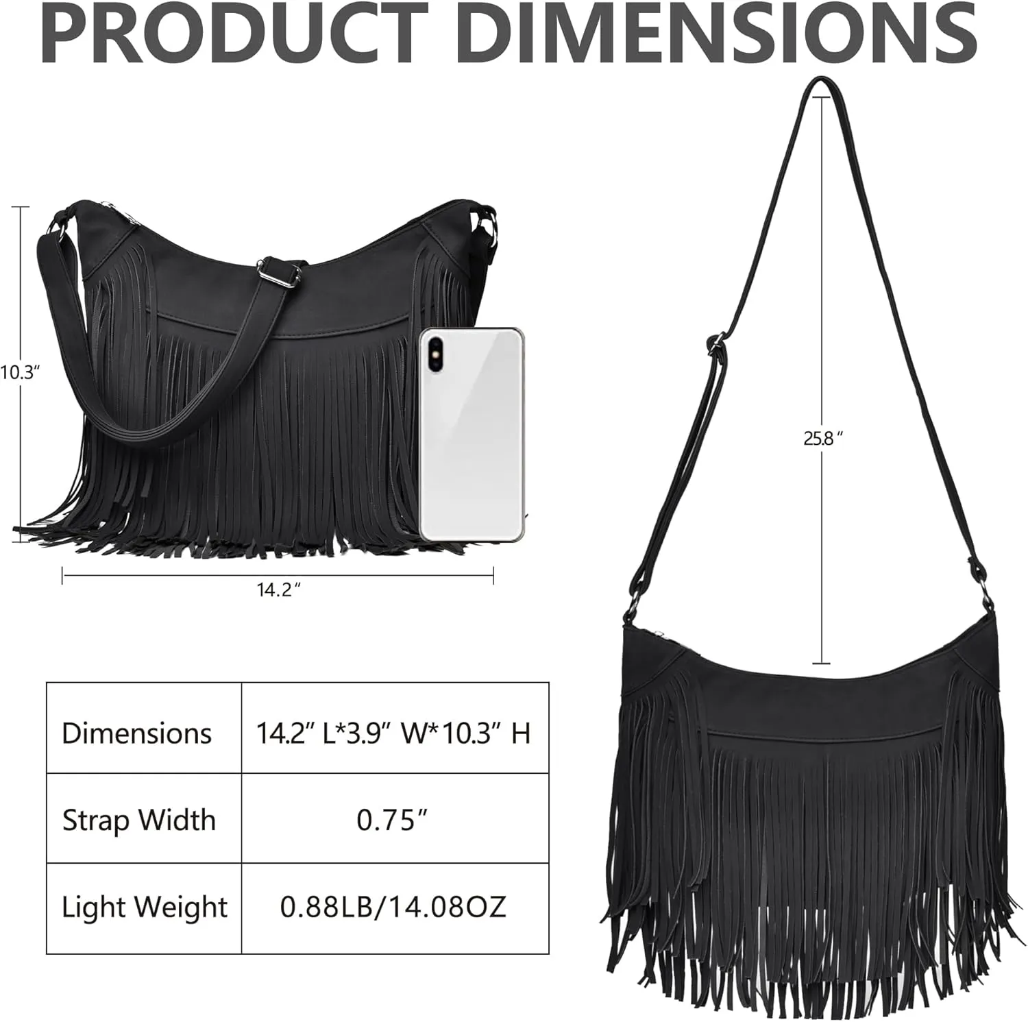Fringe Hobo Bags for Women Vintage Suede Crossbody Bag Hippie Western Cowgirl Purses Tassel Shoulder Bag