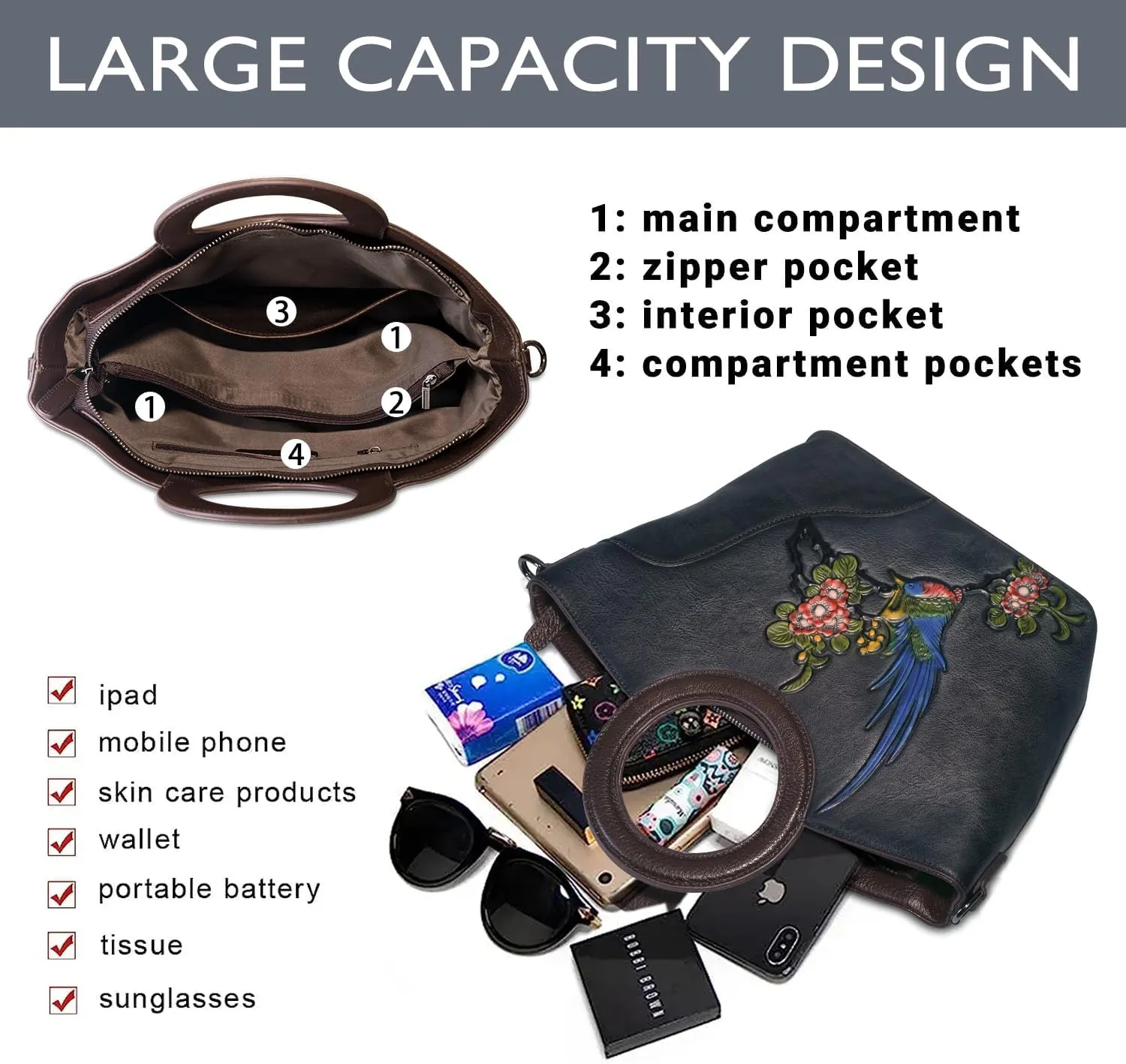 Genuine Leather Satchel for Women Top Handle Bags Handmade Purse Vintage Embossed Leather Crossbody Handbags Hobo Bag