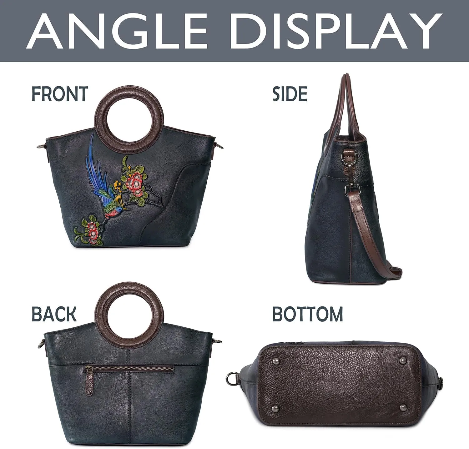 Genuine Leather Satchel for Women Top Handle Bags Handmade Purse Vintage Embossed Leather Crossbody Handbags Hobo Bag