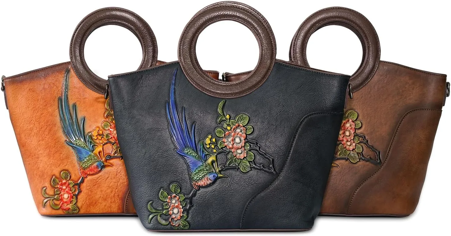 Genuine Leather Satchel for Women Top Handle Bags Handmade Purse Vintage Embossed Leather Crossbody Handbags Hobo Bag