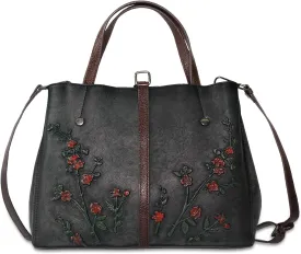 Genuine Leather Satchel for Women Top Handle Bags Handmade Purse Vintage Embossed Leather Crossbody Handbags Hobo Bag