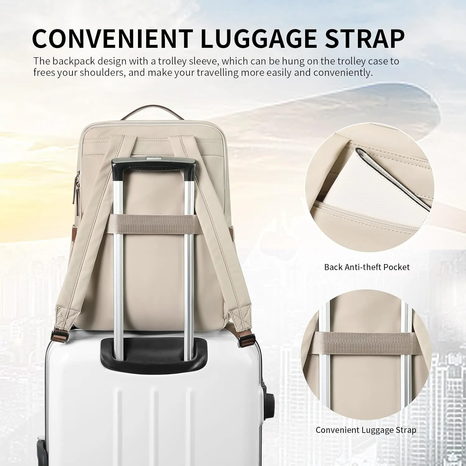 GOLF SUPAGS Stylish Laptop Backpack for Women Airline Approved Perfect for Work College and Travel Multi-Functional Casual Daypack Fits 15.6 Inch Notebook (Apricot)