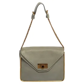 Grey Leather Medium Sally Flap Shoulder Bag
