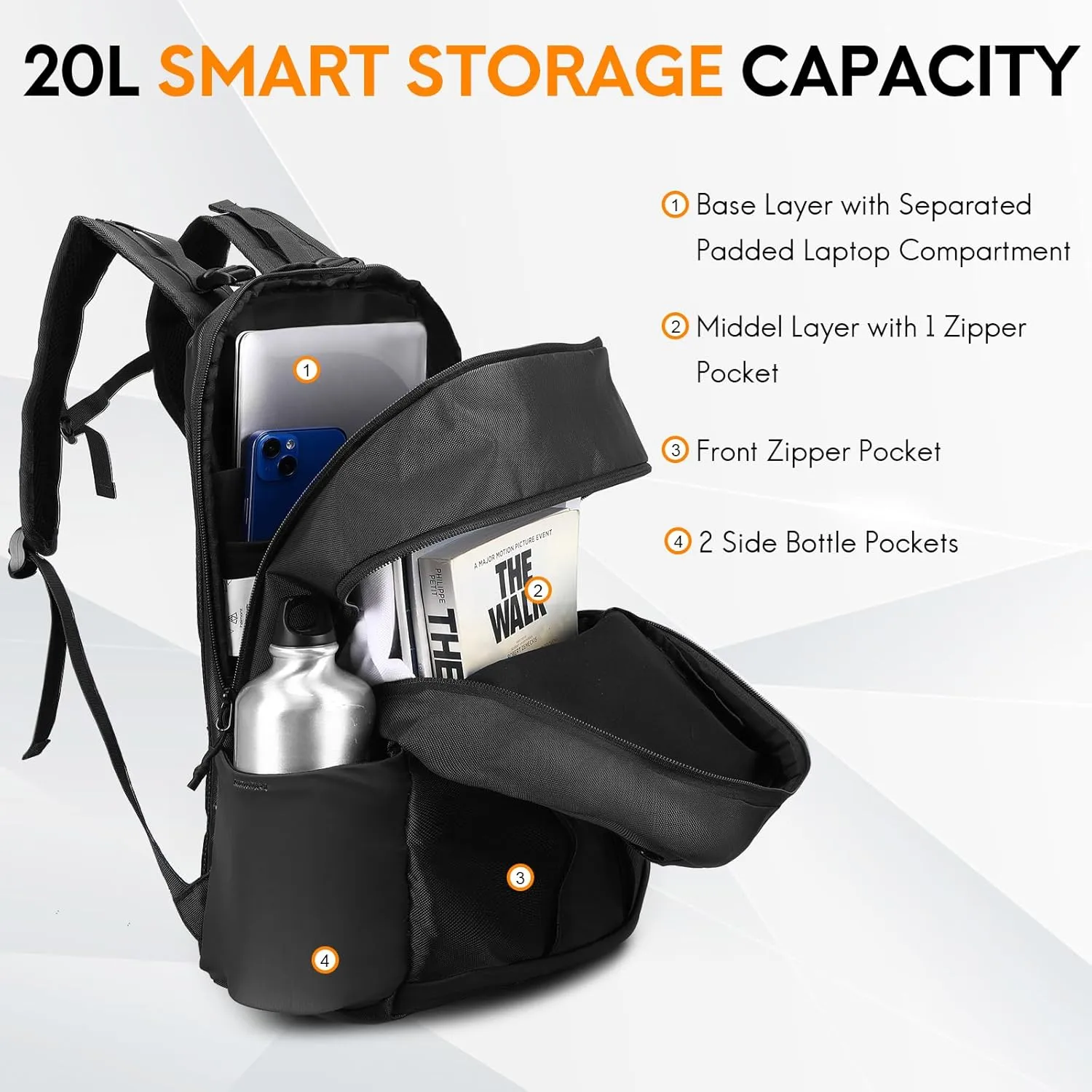 Haimont Small Travel Backpack Hiking Outdoor Everyday Daypack with 3 Compartments Men Women Water Resistant Bag, Casual