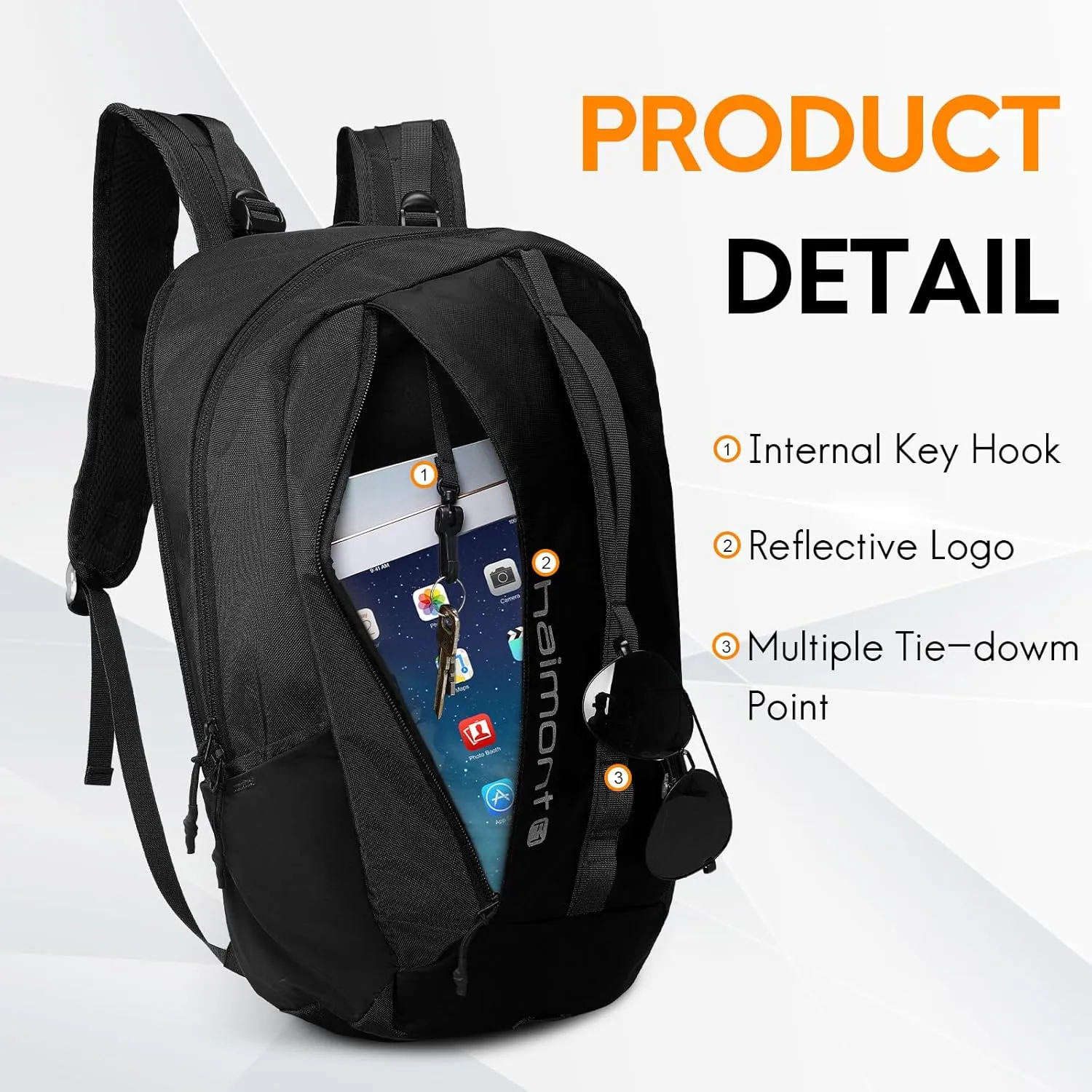 Haimont Small Travel Backpack Hiking Outdoor Everyday Daypack with 3 Compartments Men Women Water Resistant Bag, Casual