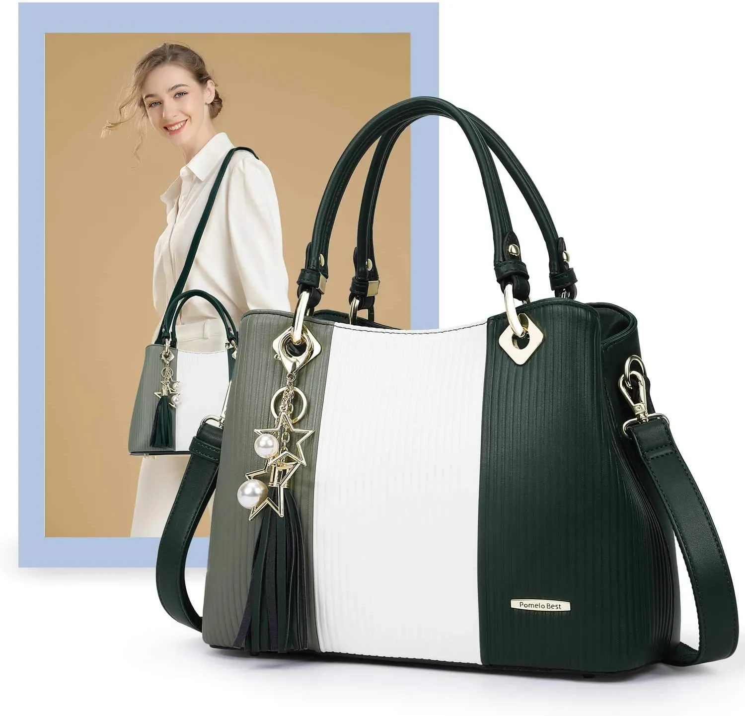 Handbags for Women with Multiple Internal Pockets in Pretty Color Combination, Women's Satchel Handbag