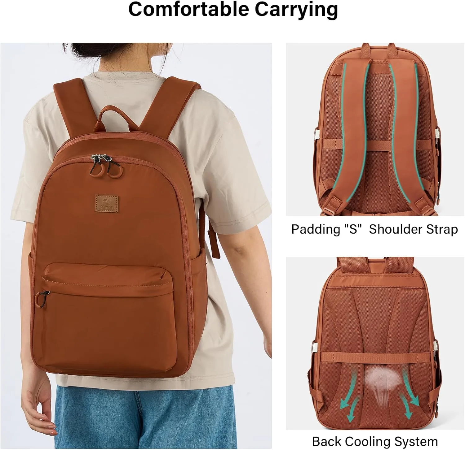 Hanke 18 Inch Expandable Travel Backpack for Women, Personal Item Backpack Work Backpack Woman Men Casual Daypack Backpacks Carry On Bag Backpacks for Airline Approved(Caramel)