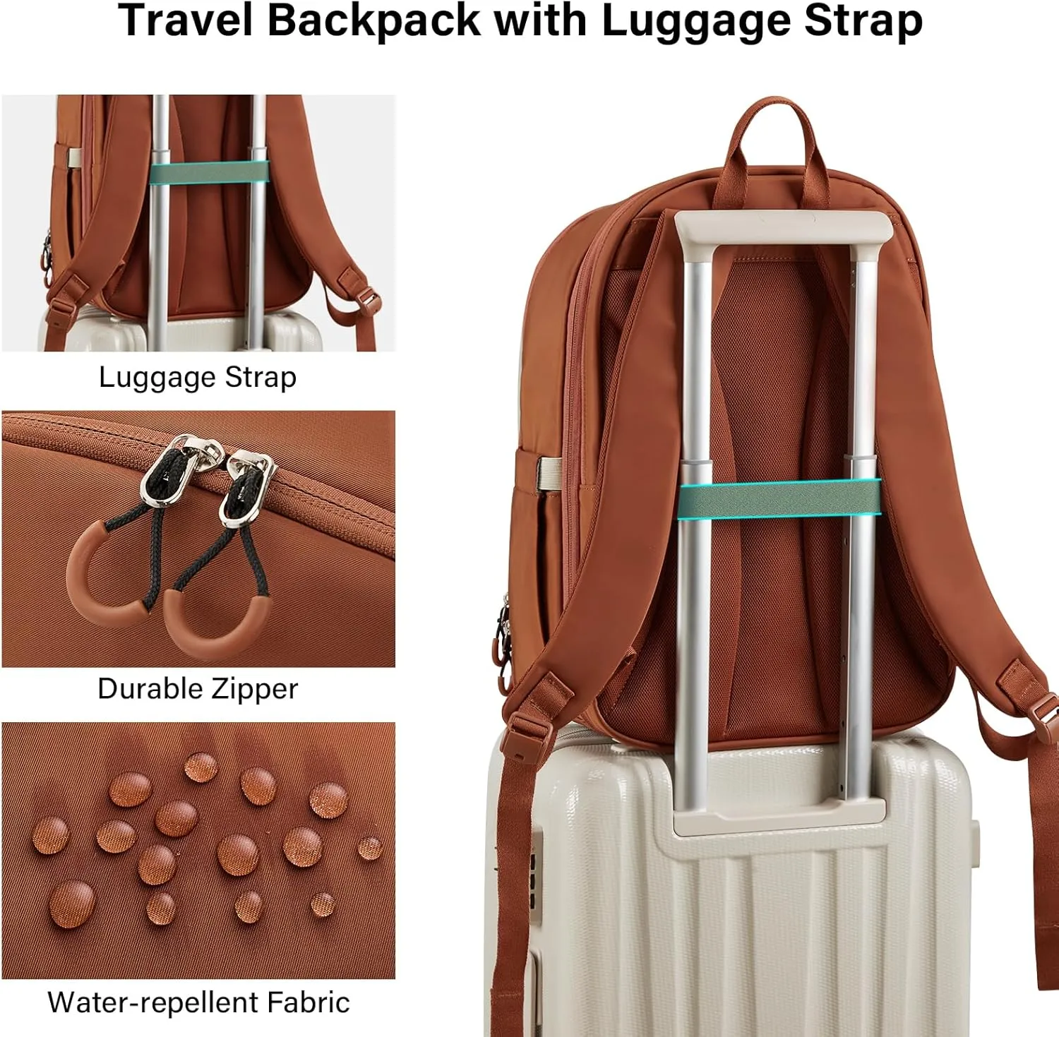 Hanke 18 Inch Expandable Travel Backpack for Women, Personal Item Backpack Work Backpack Woman Men Casual Daypack Backpacks Carry On Bag Backpacks for Airline Approved(Caramel)