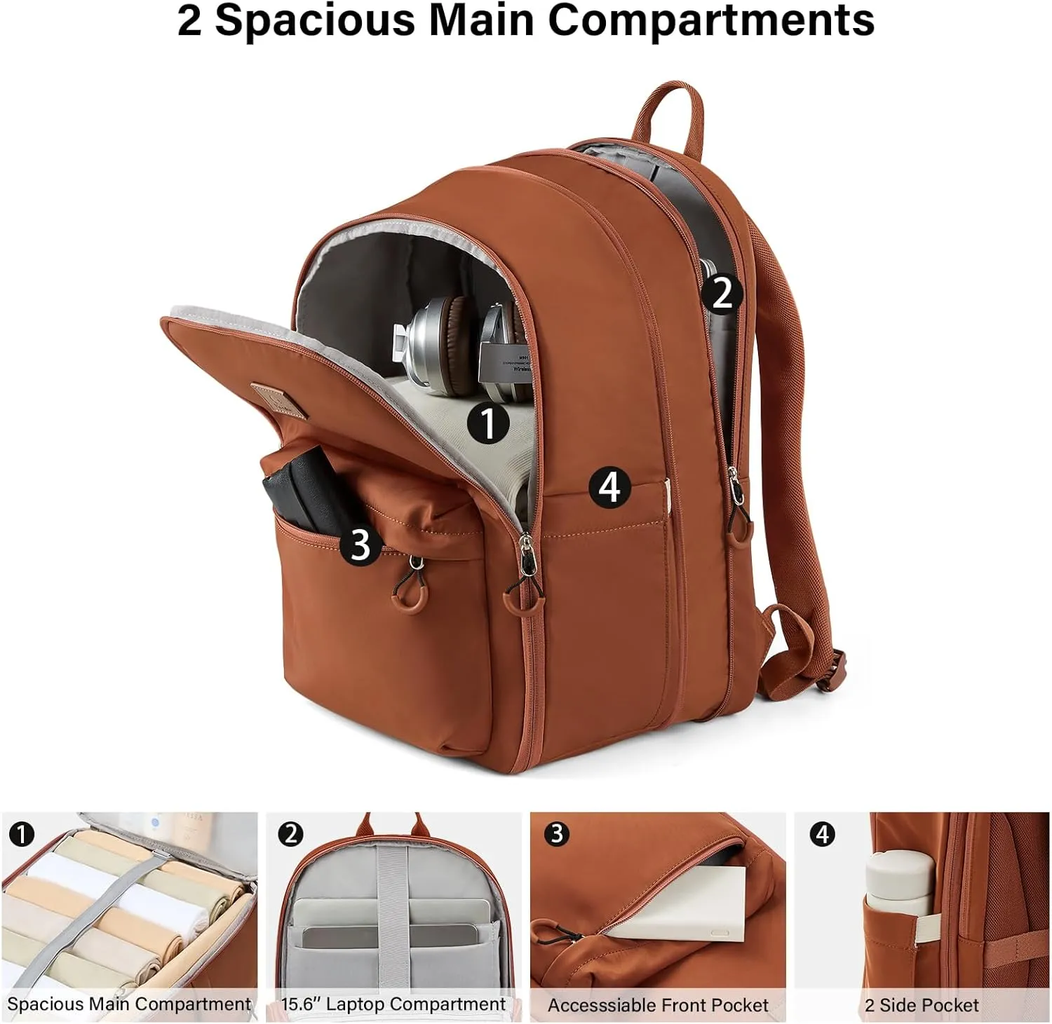Hanke 18 Inch Expandable Travel Backpack for Women, Personal Item Backpack Work Backpack Woman Men Casual Daypack Backpacks Carry On Bag Backpacks for Airline Approved(Caramel)
