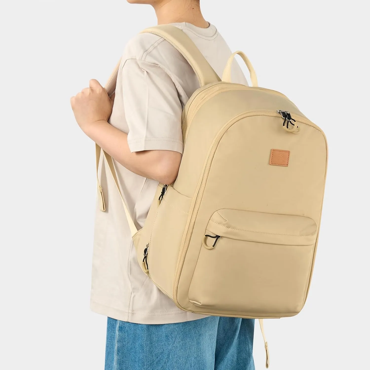 Hanke 18 Inch Expandable Travel Backpack for Women, Personal Item Backpack Work Backpack Woman Men Casual Daypack Backpacks Carry On Bag Backpacks for Airline Approved(Khaki)