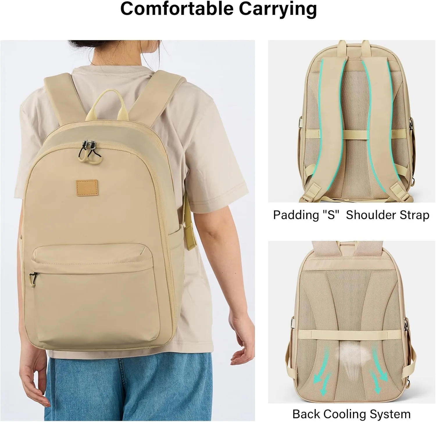 Hanke 18 Inch Expandable Travel Backpack for Women, Personal Item Backpack Work Backpack Woman Men Casual Daypack Backpacks Carry On Bag Backpacks for Airline Approved(Khaki)