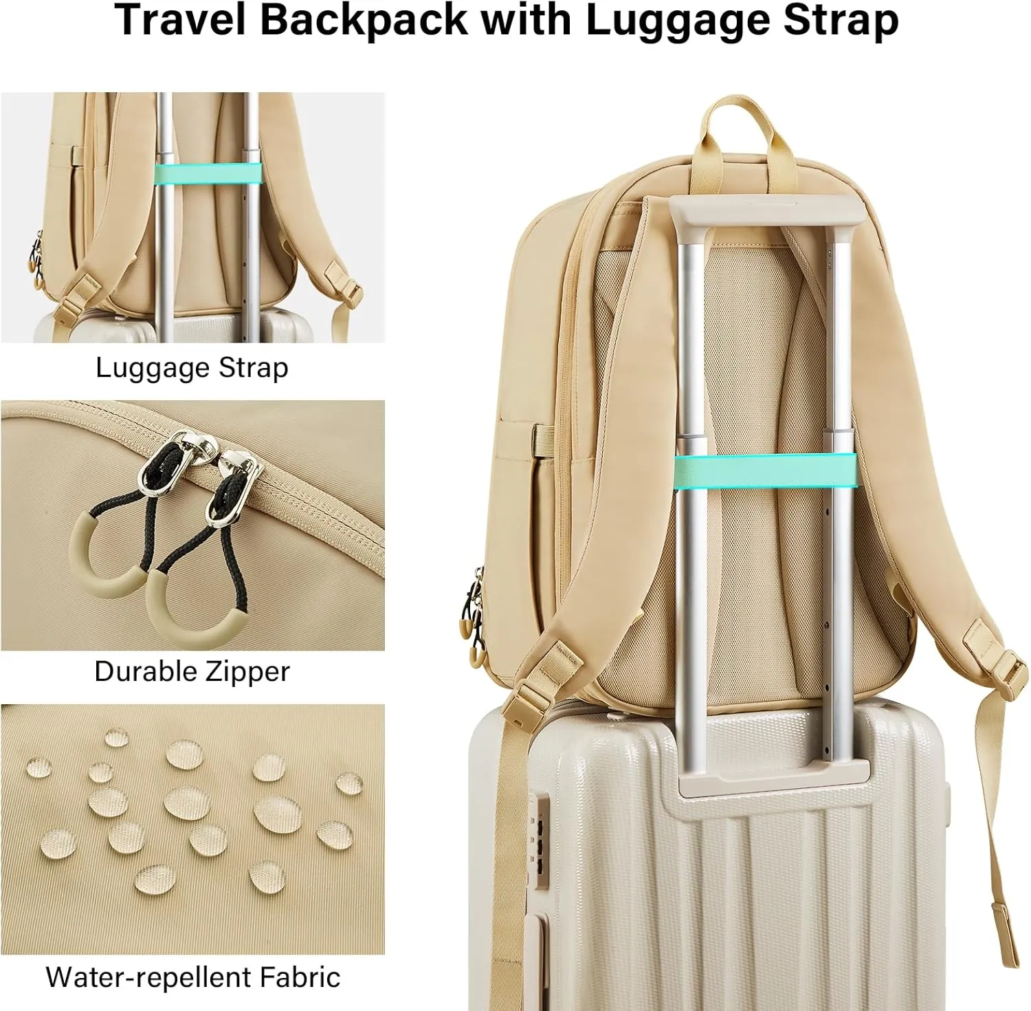 Hanke 18 Inch Expandable Travel Backpack for Women, Personal Item Backpack Work Backpack Woman Men Casual Daypack Backpacks Carry On Bag Backpacks for Airline Approved(Khaki)