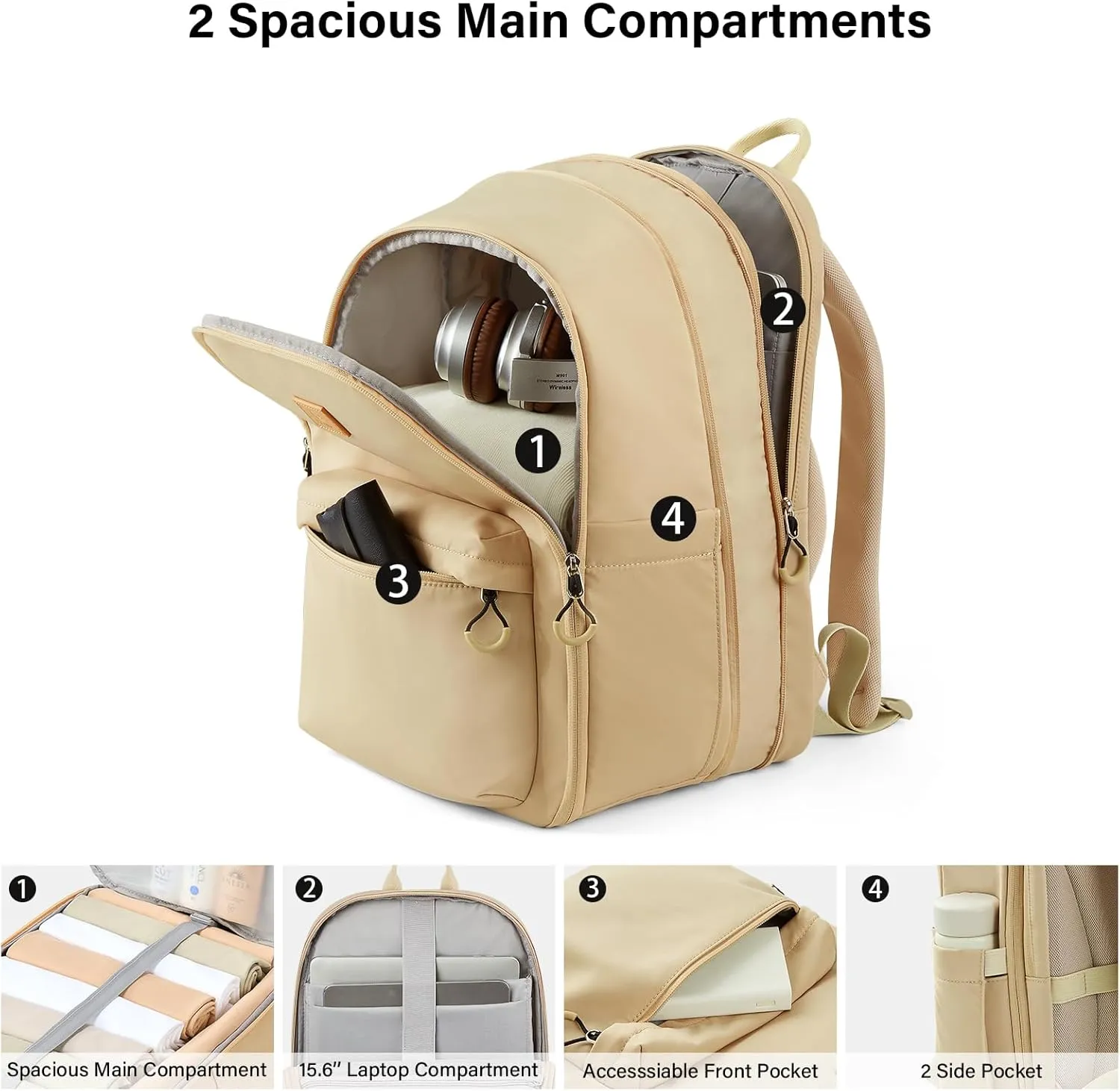 Hanke 18 Inch Expandable Travel Backpack for Women, Personal Item Backpack Work Backpack Woman Men Casual Daypack Backpacks Carry On Bag Backpacks for Airline Approved(Khaki)