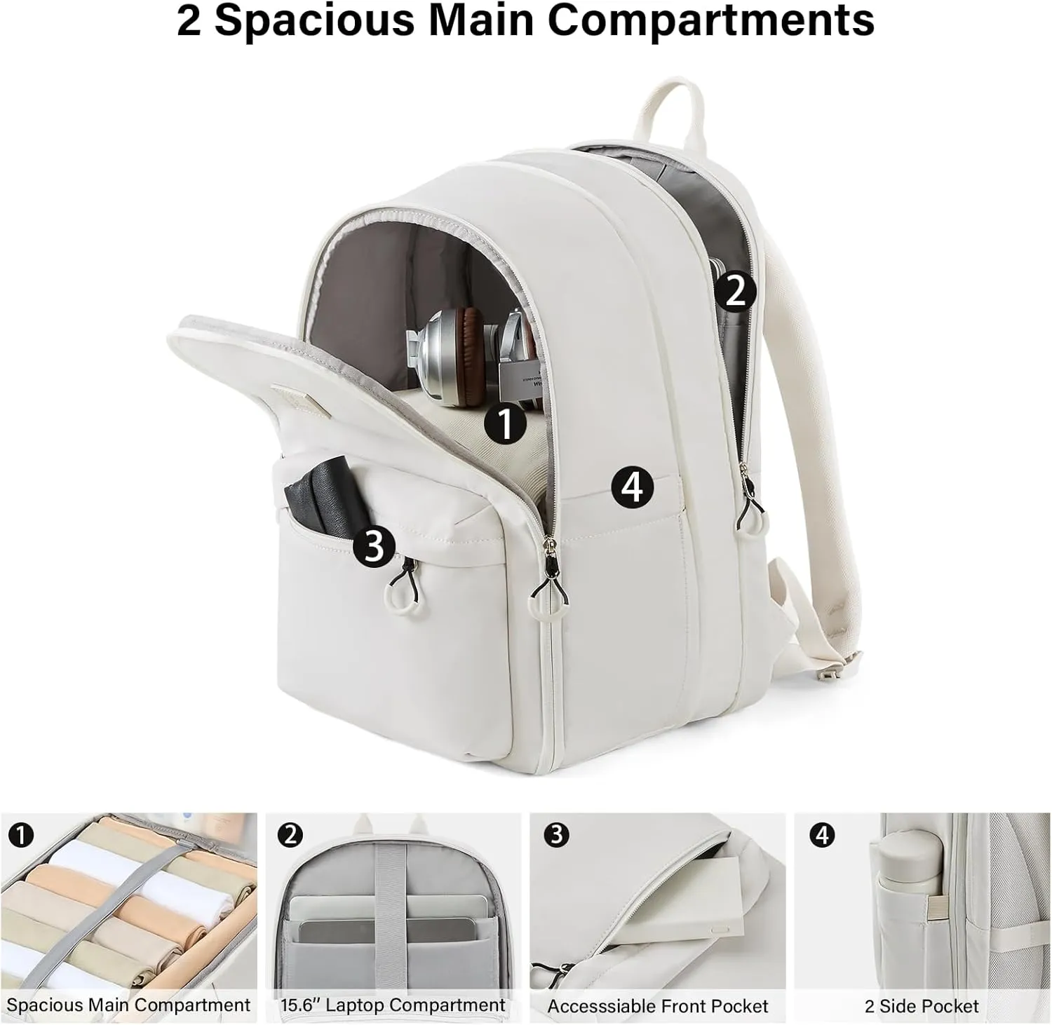 Hanke 18 Inch Expandable Travel Backpack for Women, Personal Item Backpack Work Backpack Woman Men Casual Daypack Backpacks Carry On Bag Backpacks for Airline Approved(Off White)