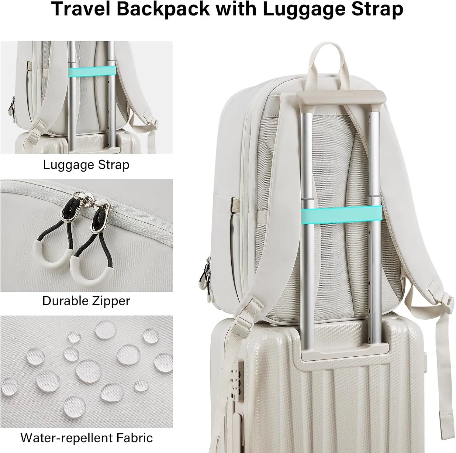 Hanke 18 Inch Expandable Travel Backpack for Women, Personal Item Backpack Work Backpack Woman Men Casual Daypack Backpacks Carry On Bag Backpacks for Airline Approved(Off White)