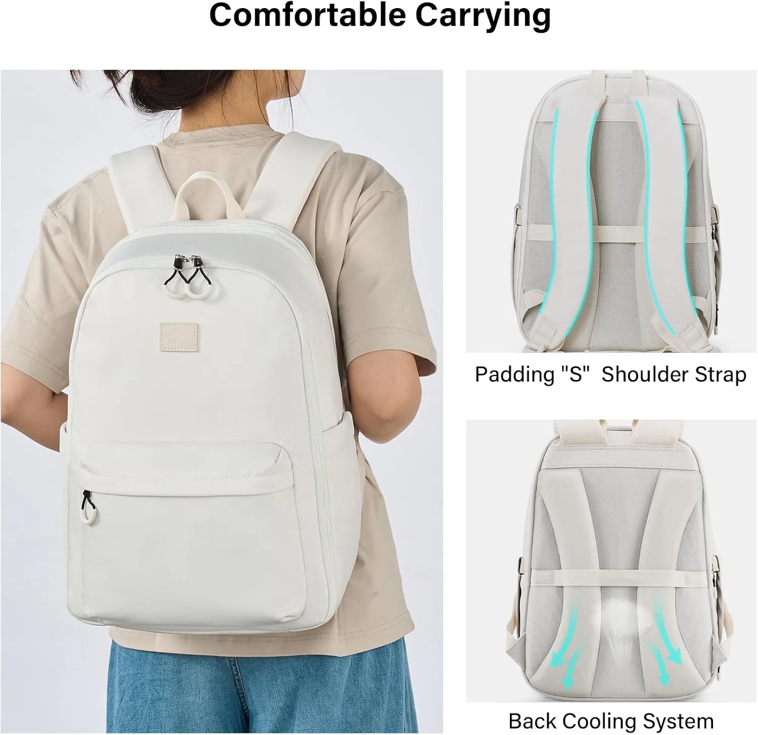 Hanke 18 Inch Expandable Travel Backpack for Women, Personal Item Backpack Work Backpack Woman Men Casual Daypack Backpacks Carry On Bag Backpacks for Airline Approved(Off White)