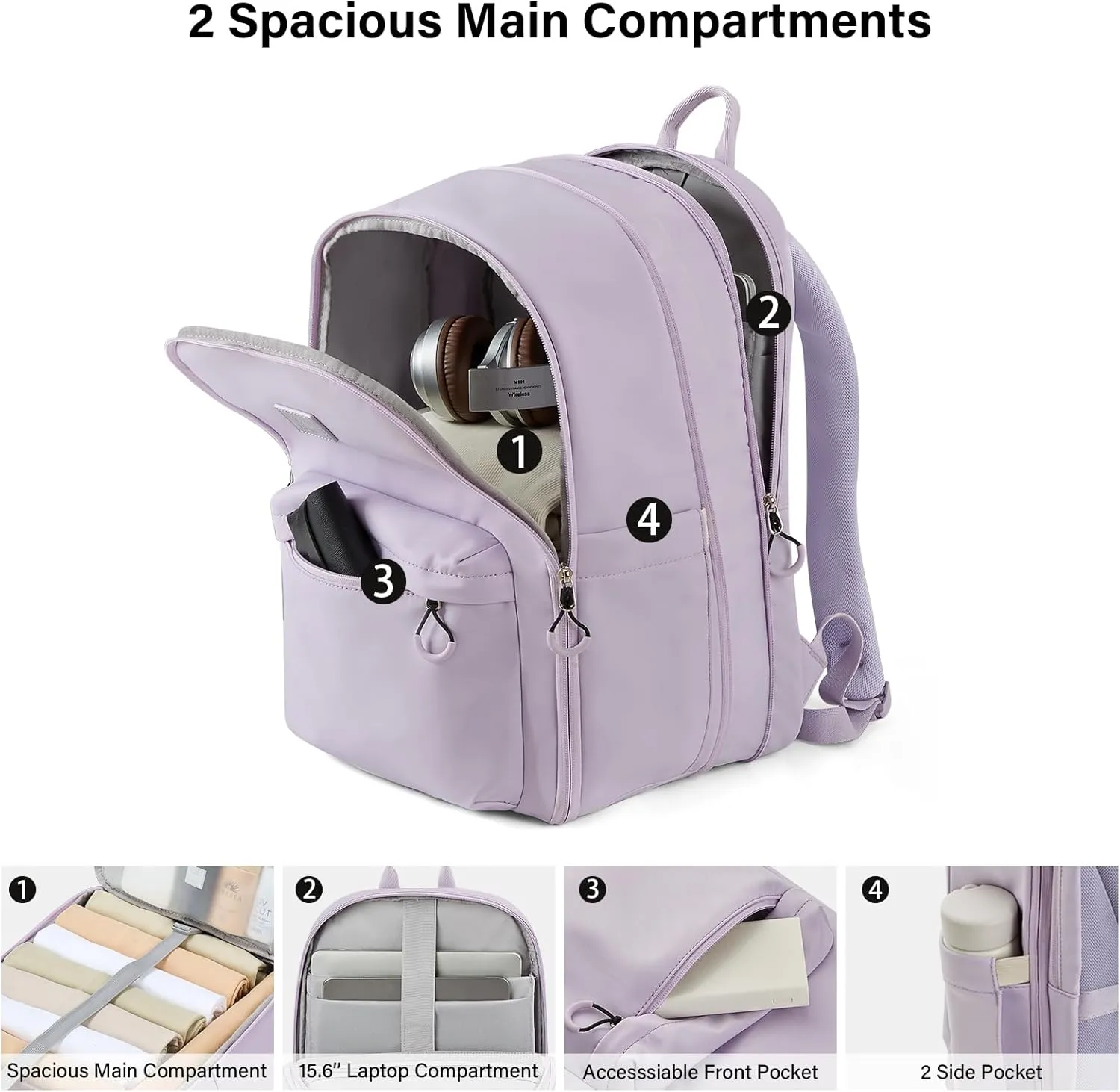 Hanke 18 Inch Expandable Travel Backpack for Women, Personal Item Backpack Work Backpack Woman Men Casual Daypack Backpacks Carry On Bag Backpacks for Airline Approved(Taro Purple)