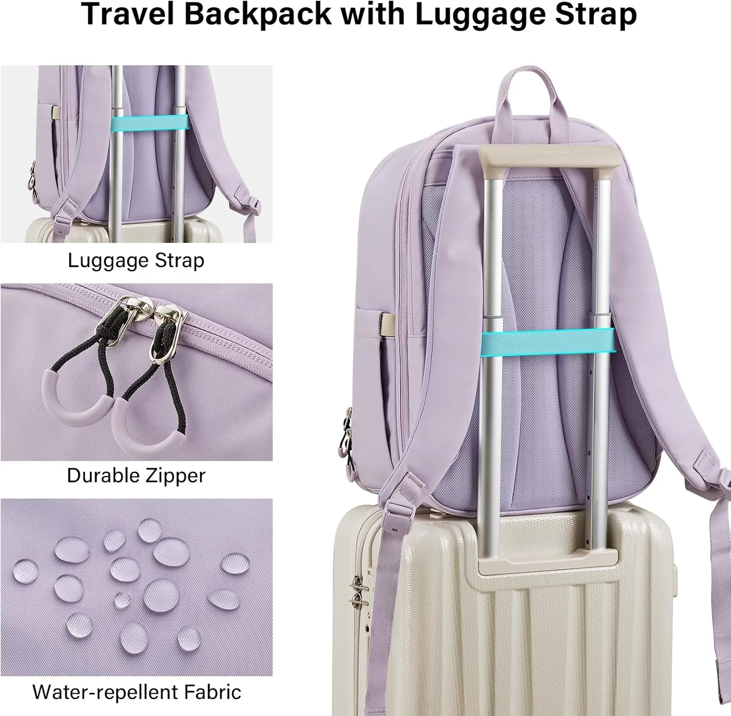 Hanke 18 Inch Expandable Travel Backpack for Women, Personal Item Backpack Work Backpack Woman Men Casual Daypack Backpacks Carry On Bag Backpacks for Airline Approved(Taro Purple)