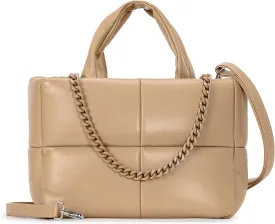Herald Puffer Tote Bag for Women, Soft PU Leather Puffy Quilted Shoulder Crossbody Purse with Adjustable Strap & Chain