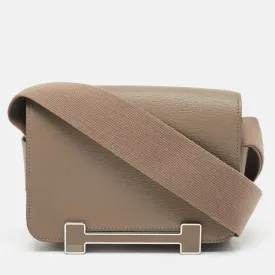 Herm&egrave;s Etoupe Chevre Mysore Leather Palladium Finish Geta Bag