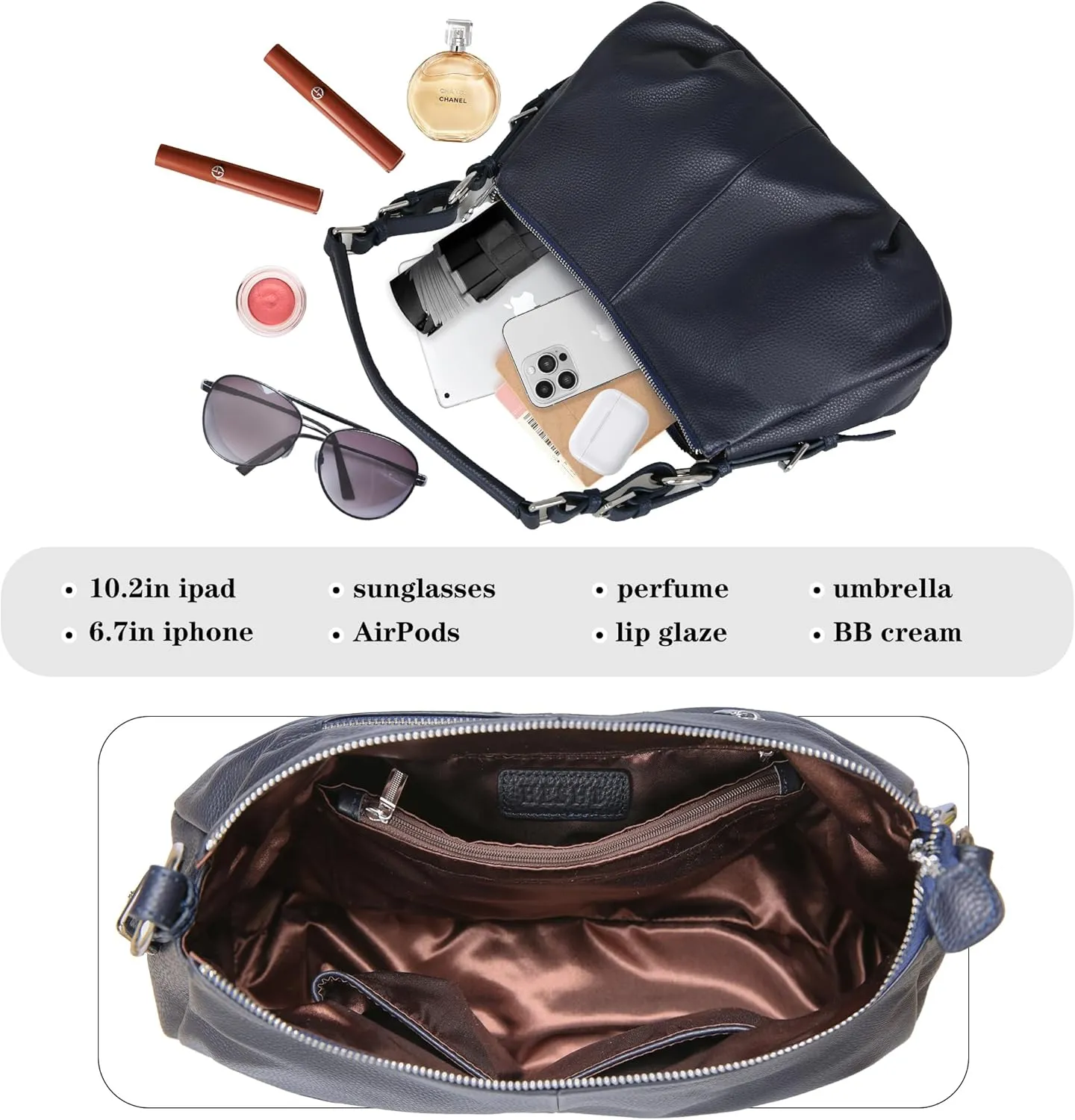 HESHE Leather Purses and Handbags Hobo Shoulder Bags Tote Bag Crossbody Purse Ladies Designer Satchel Bags