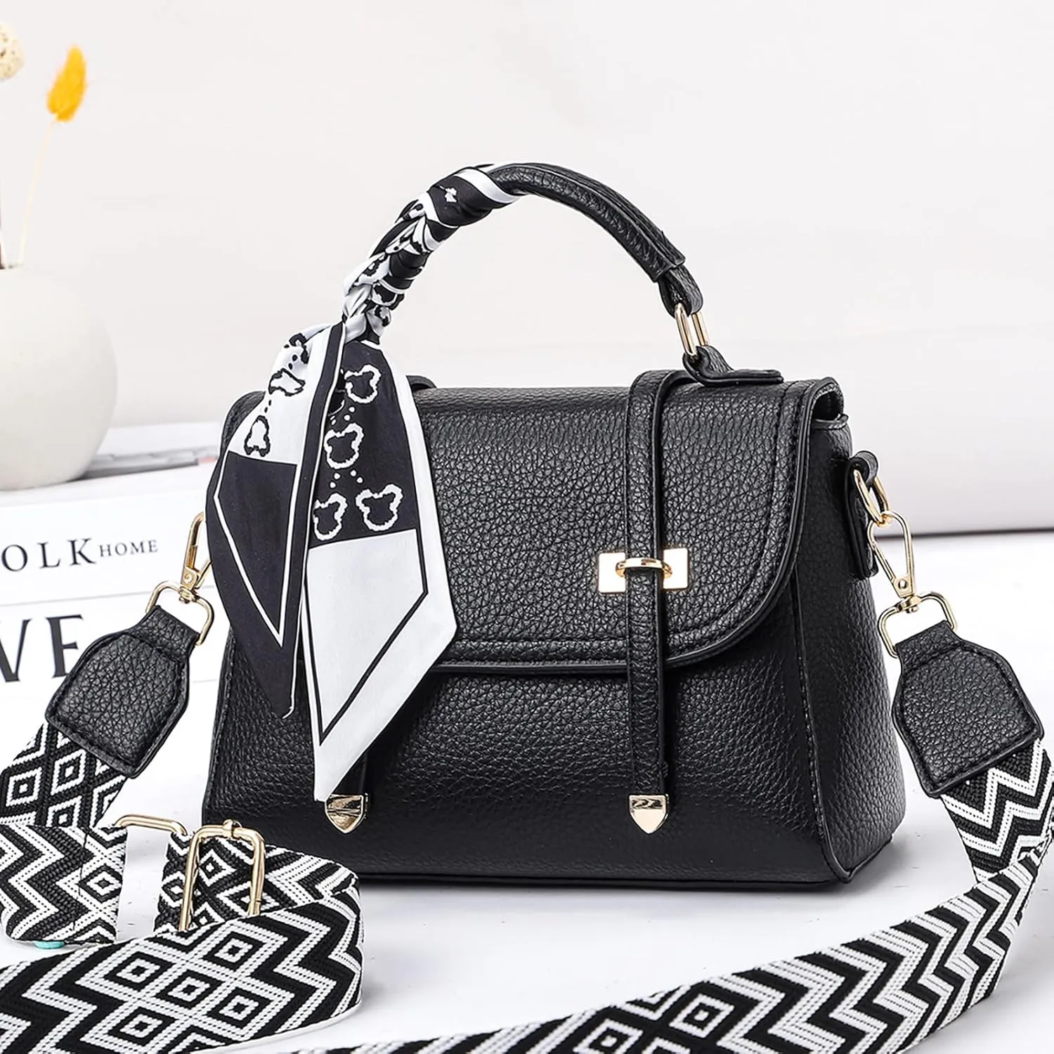 I IHAYNER Crossbody Bags for Women Soft Leather Purses Top Handle Handbags for Travel Designer Shoulder Bags with Wide Strap
