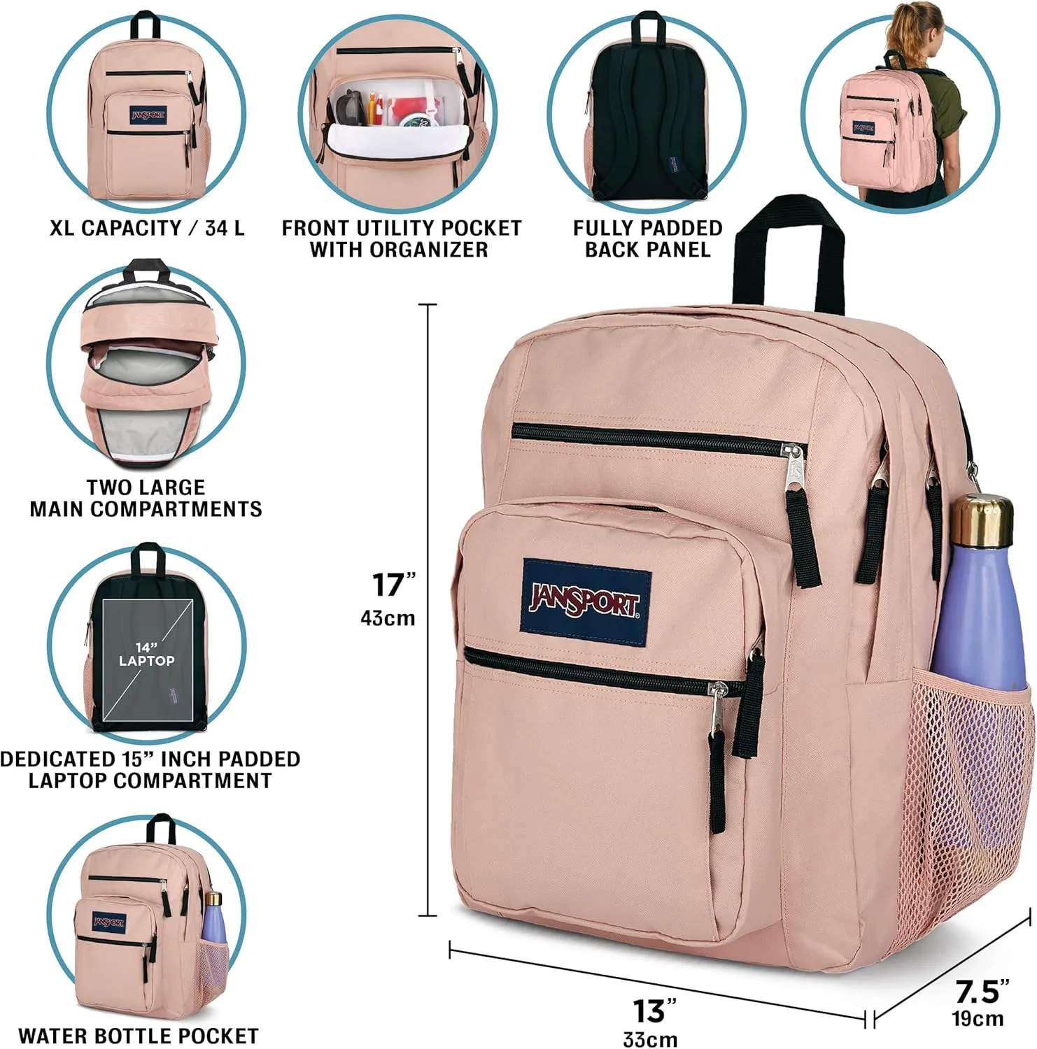 JanSport Laptop Backpack - Computer Bag with 2 Compartments, Ergonomic Shoulder Straps, 15 Laptop Sleeve, Haul Handle - Book Rucksack - Neon Daisy