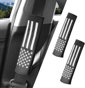 JDDRY 2PC Car Seat Belt Covers Pads,Seatbelt Strap Cover,Seat Belt Shoulder Strap Pads,Carbon Fiber Leather Car Interior Accessories(2Pack,Black-USA Flag)