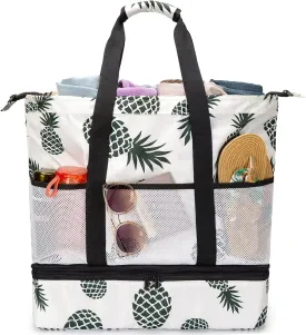 JIANYA Beach Bag Women Waterproof Sandproof Beach Tote Bags with Cooler Top Zipper Large Totes for Pool Travel Daily