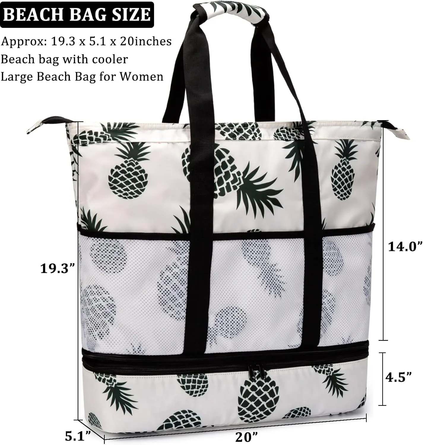 JIANYA Beach Bag Women Waterproof Sandproof Beach Tote Bags with Cooler Top Zipper Large Totes for Pool Travel Daily