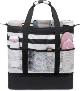 JIANYA Beach Bag Women Waterproof Sandproof Beach Tote Bags with Cooler Top Zipper Large Totes for Pool Travel Daily