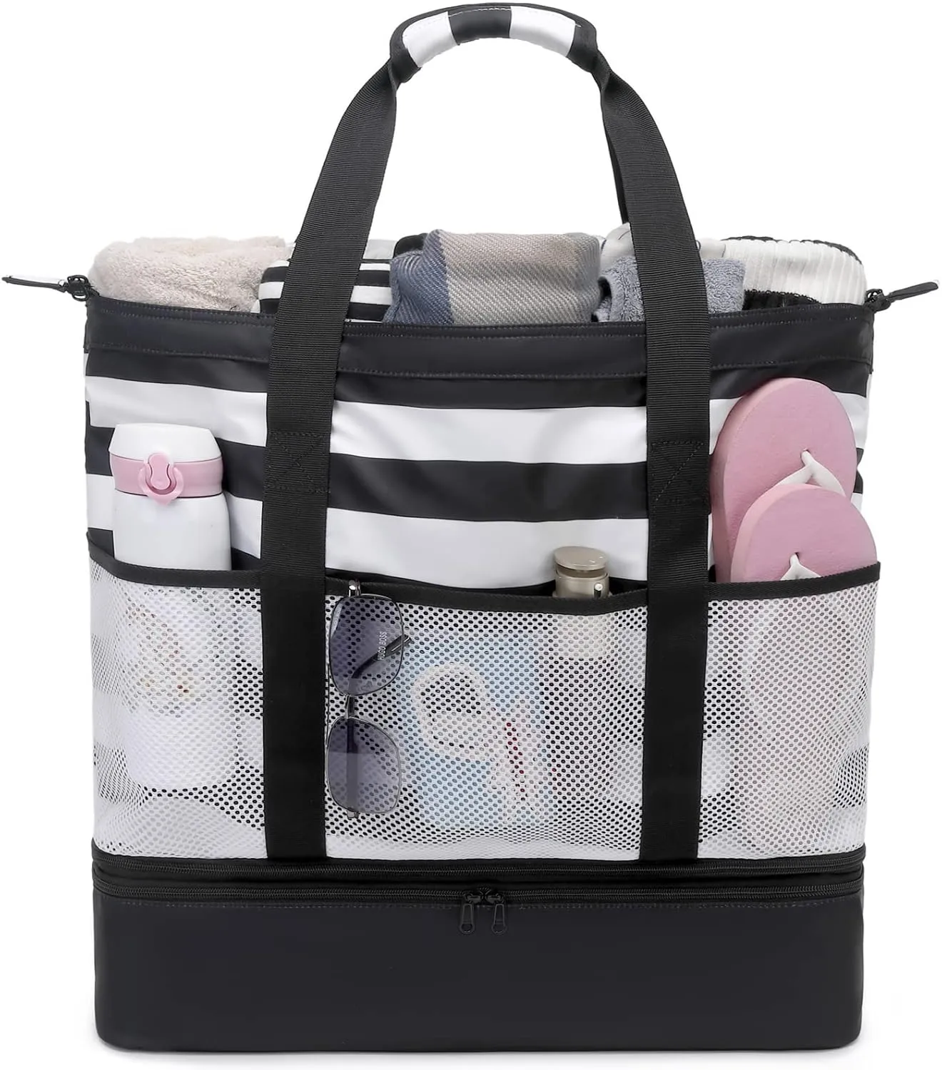 JIANYA Beach Bag Women Waterproof Sandproof Beach Tote Bags with Cooler Top Zipper Large Totes for Pool Travel Daily