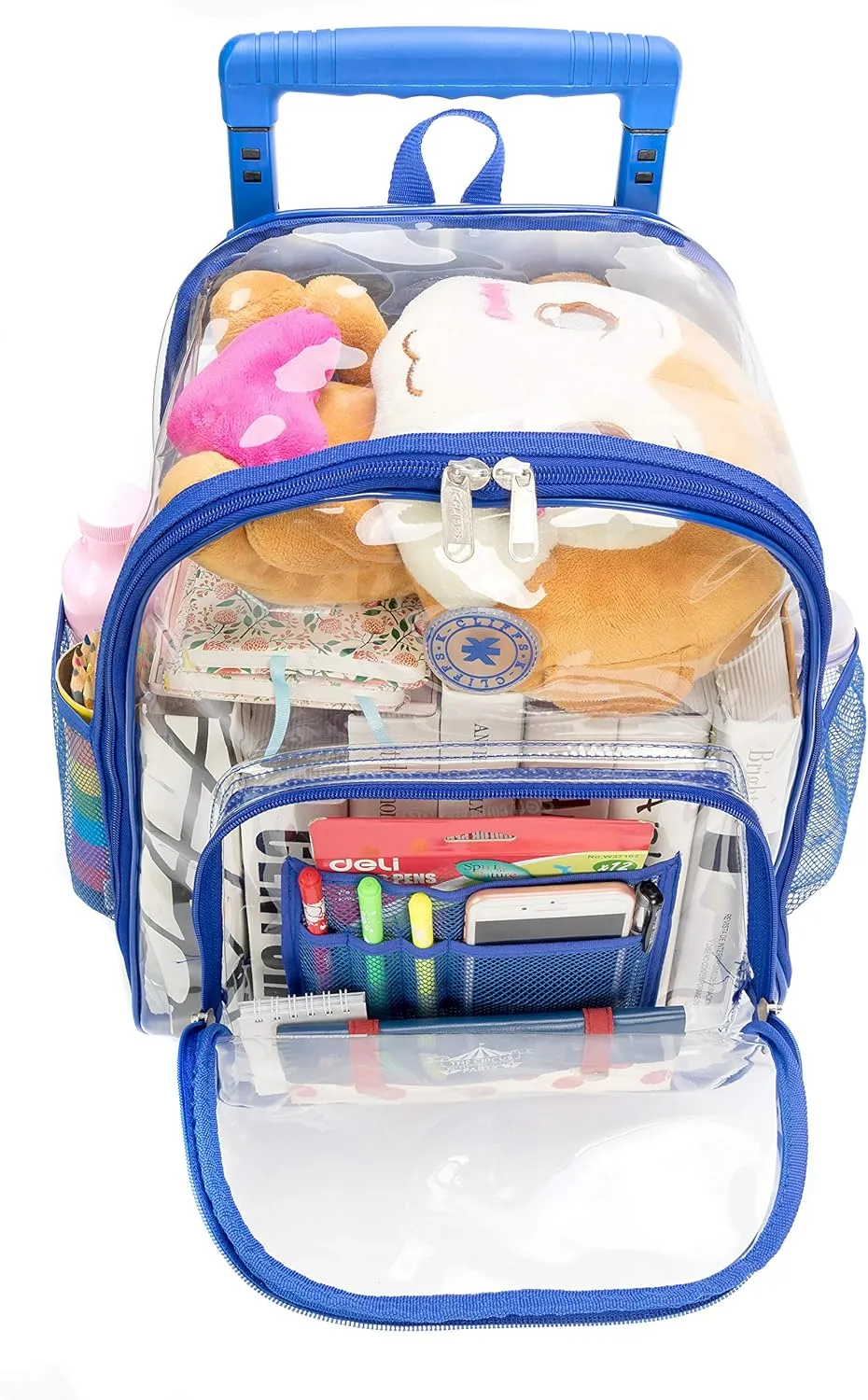 K-Cliffs Rolling Clear Backpack Heavy Duty Bookbag Quality See Through Workbag Travel Daypack Transparent School Book Bags w/Wheels