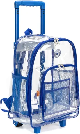 K-Cliffs Rolling Clear Backpack Heavy Duty Bookbag Quality See Through Workbag Travel Daypack Transparent School Book Bags w/Wheels