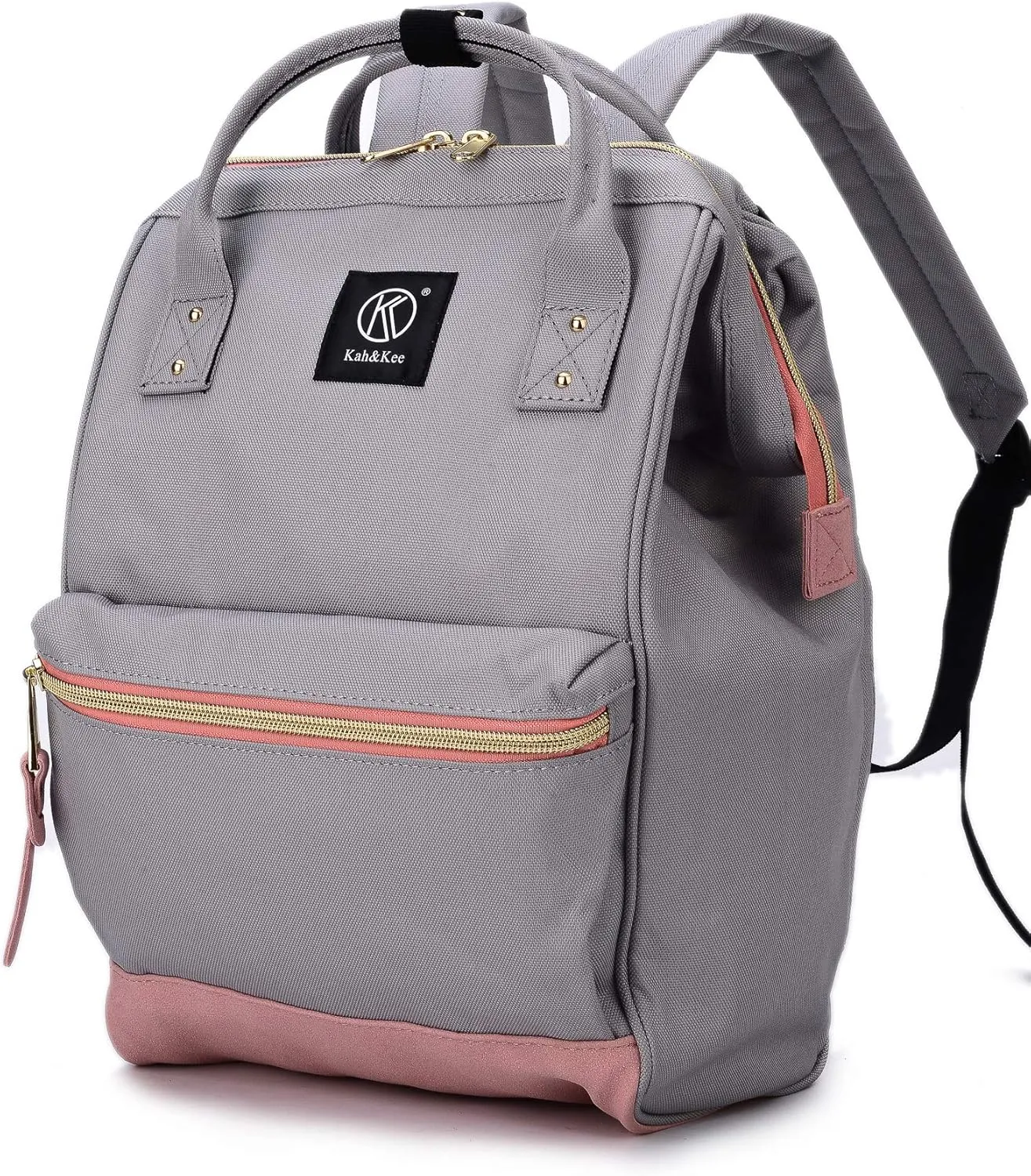 Kah&Kee Polyester Travel Backpack Functional Anti-theft School Laptop for Women Men (Light Grey*Pink, Small)
