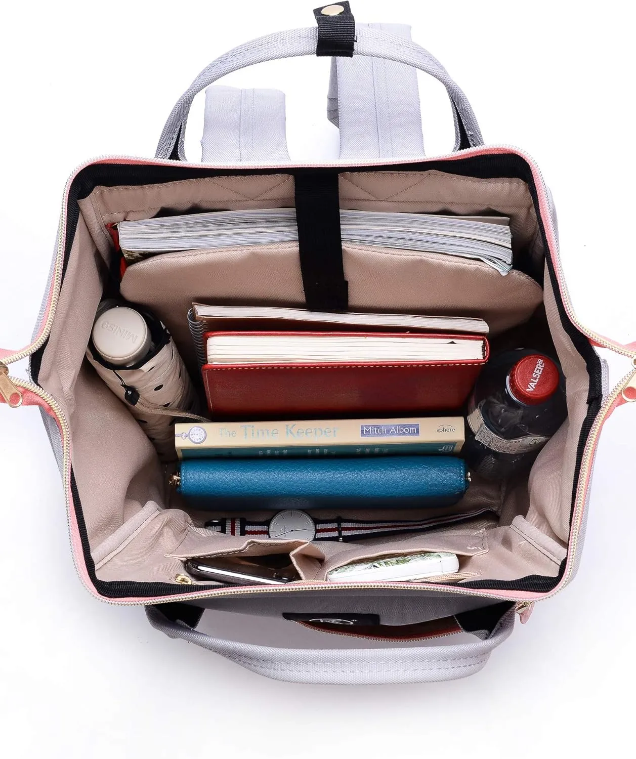 Kah&Kee Polyester Travel Backpack Functional Anti-theft School Laptop for Women Men (Light Grey*Pink, Small)