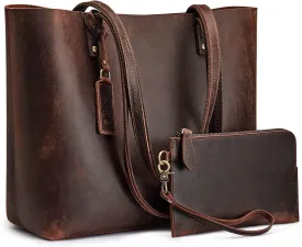 Kattee Leather Totes for Women Shoulder Bag Top Handle Satchel Purse Set 3pcs 3-in-1